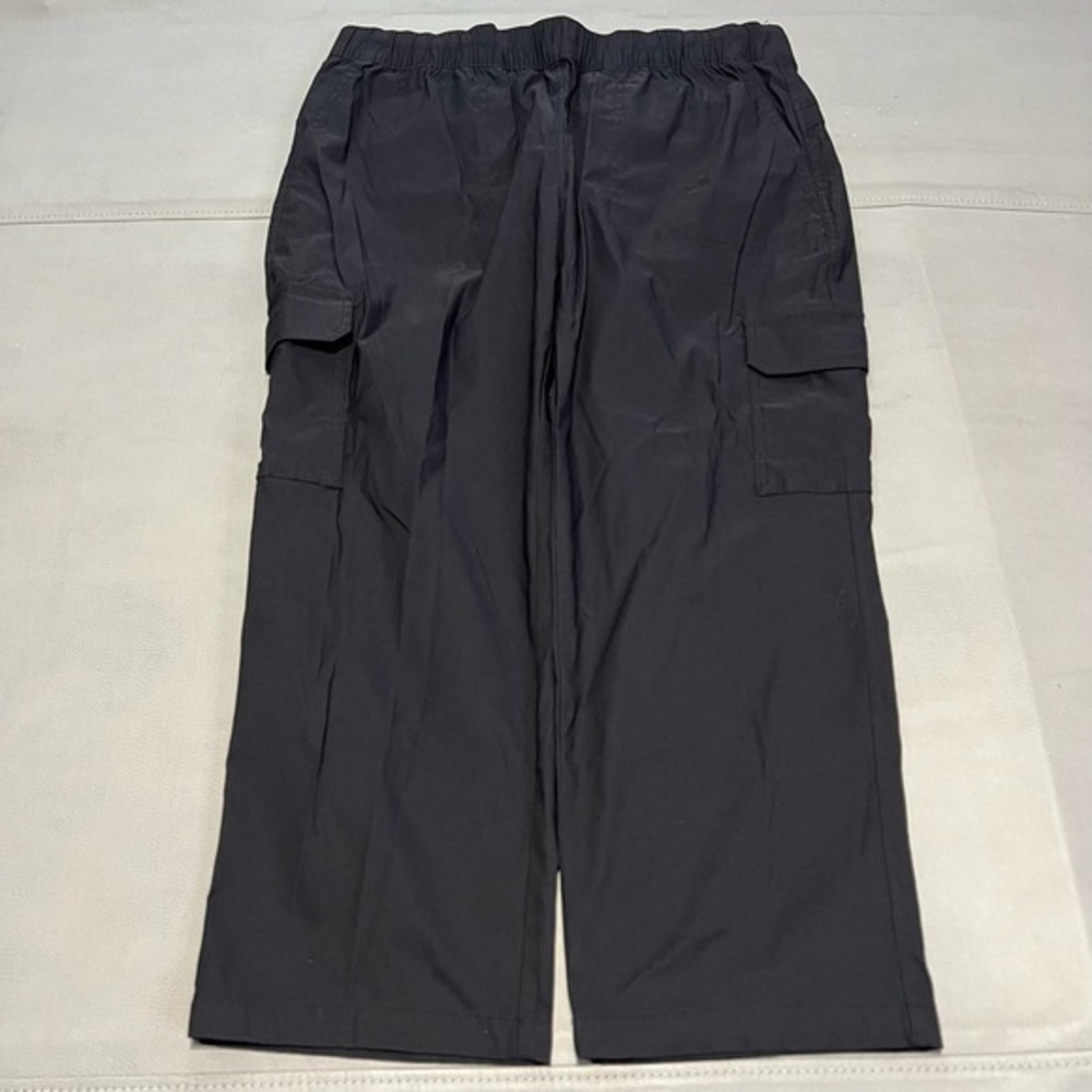 Eddie Bauer Women Black Cargo Pant‎ Waist Wide Leg Nylon Stretch Outdoor-14-3251